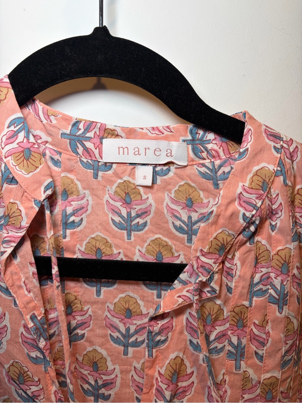 Marea Peach Pink Floral Tie-Neck Blouse - Picture 3 of 8
